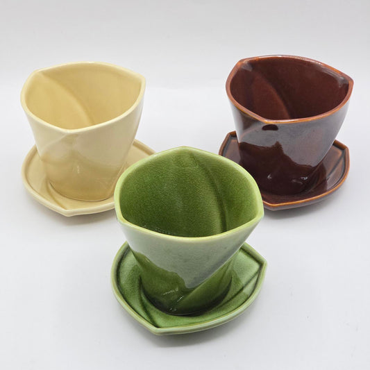 Japanese Organic Hand-Formed Tea Cups and Saucers