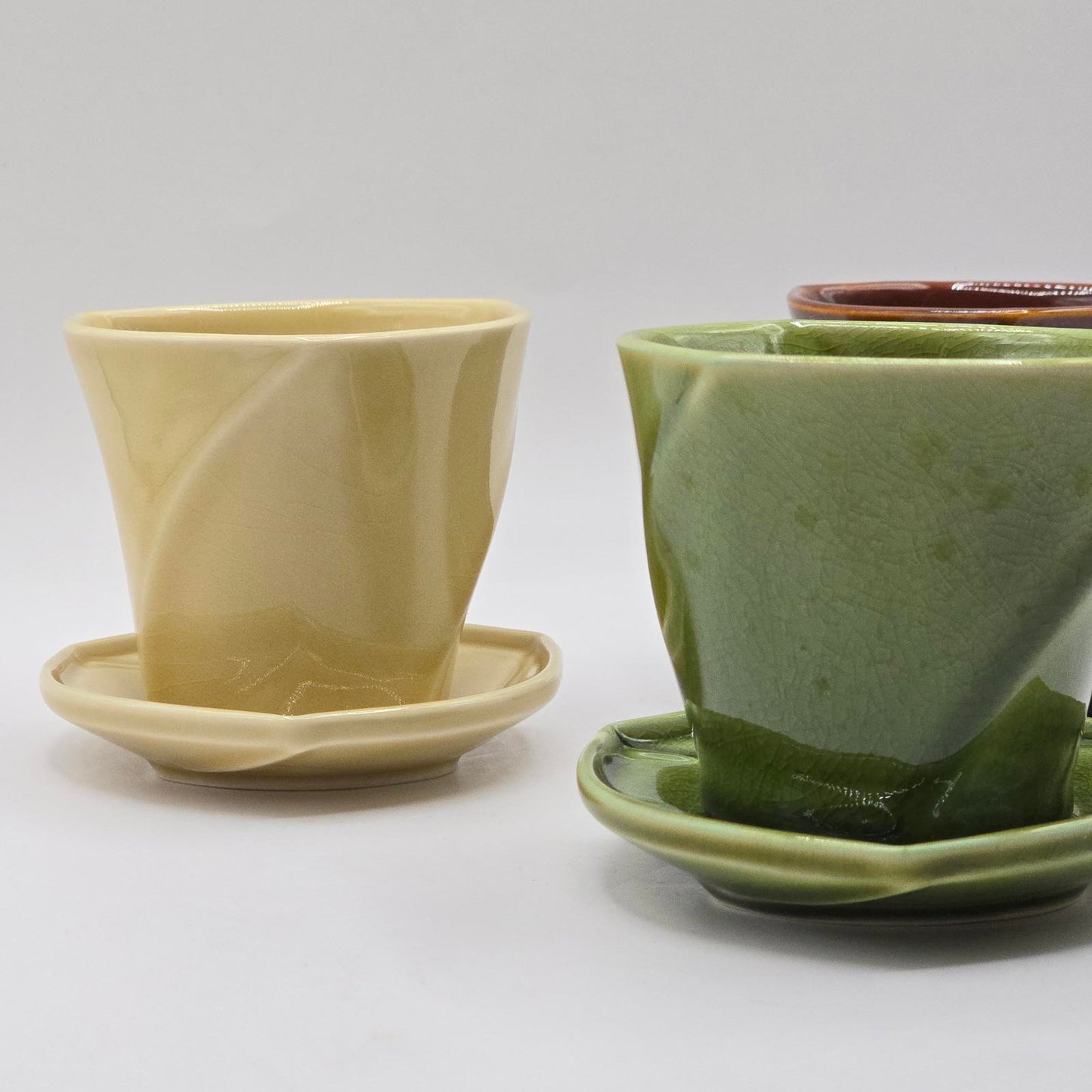 Japanese Organic Hand-Formed Tea Cups and Saucers