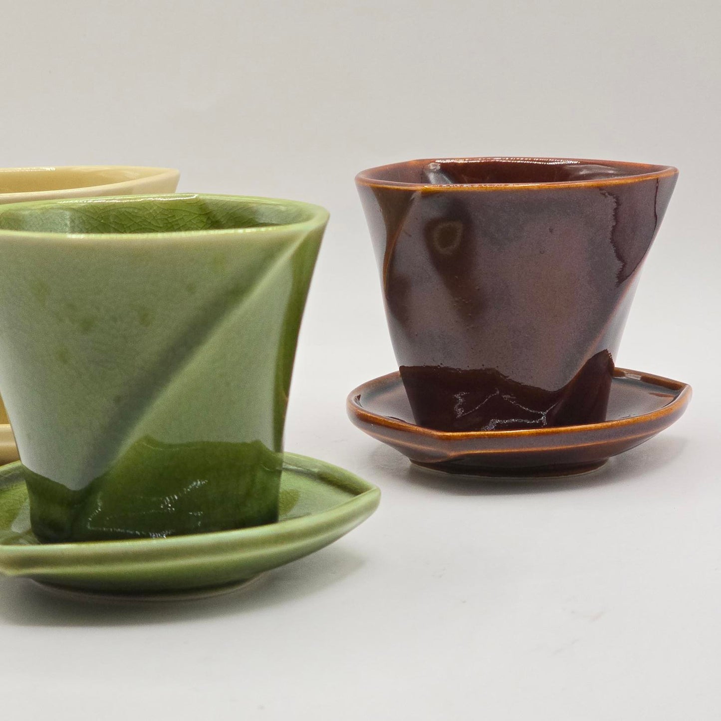 Japanese Organic Hand-Formed Tea Cups and Saucers
