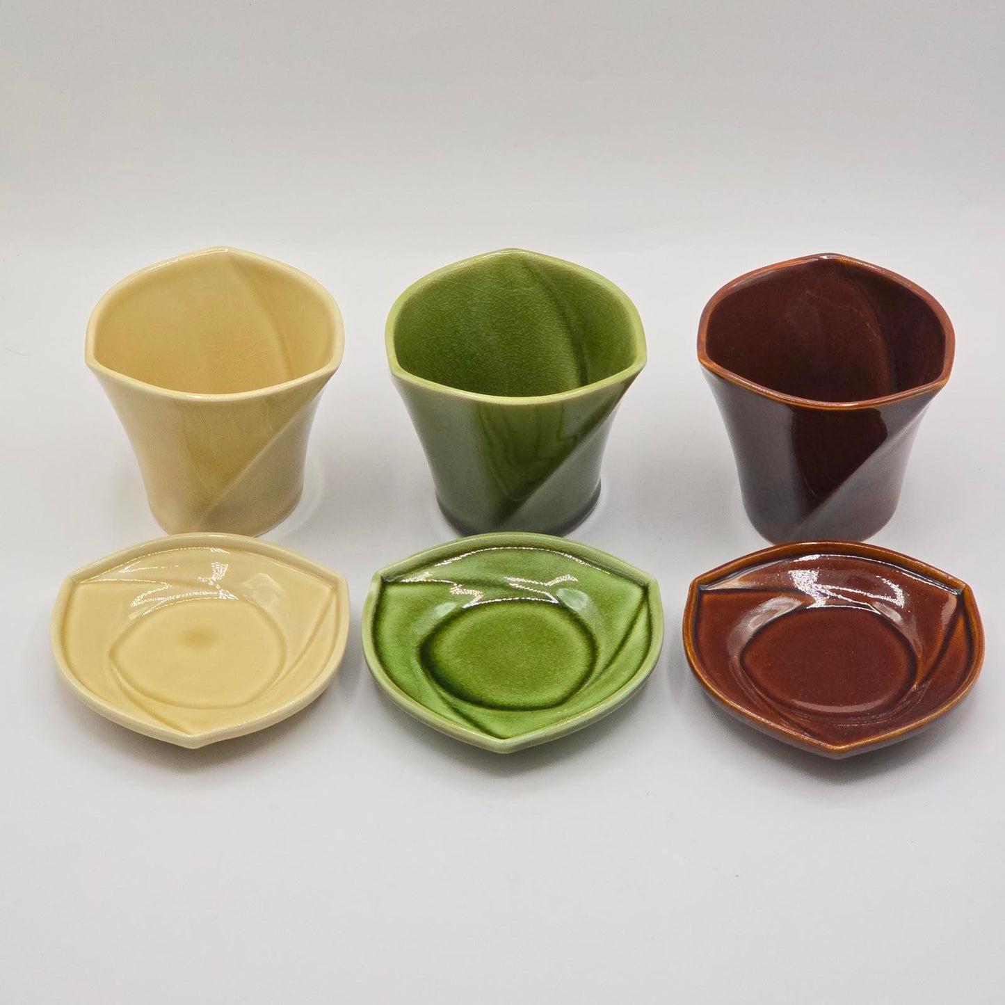 Japanese Organic Hand-Formed Tea Cups and Saucers