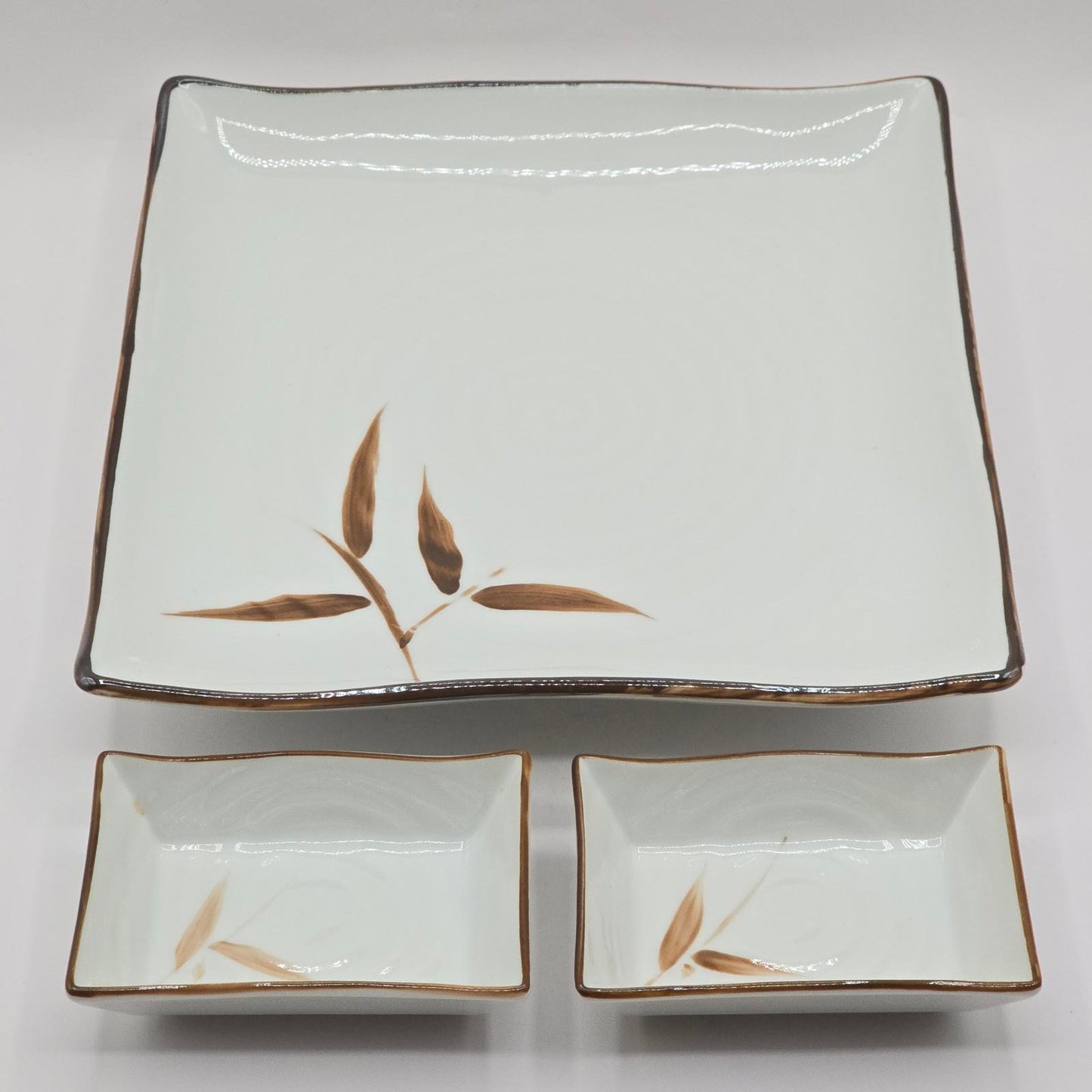 Japanese Sushi Set - White and Brown Bamboo Leaf