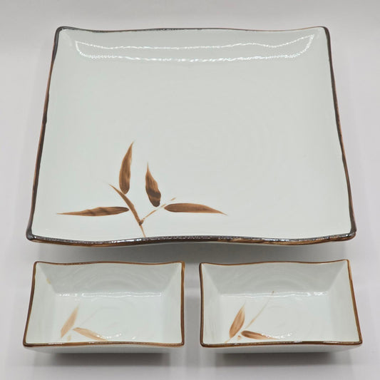 Japanese Sushi Set - White and Brown Bamboo Leaf