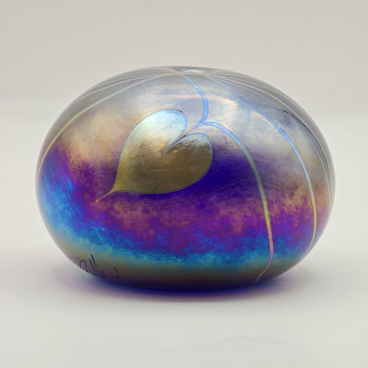 Erik Brakken Glasshouse Irridescent Oil Lamp/Paperweight - Purple Hearts