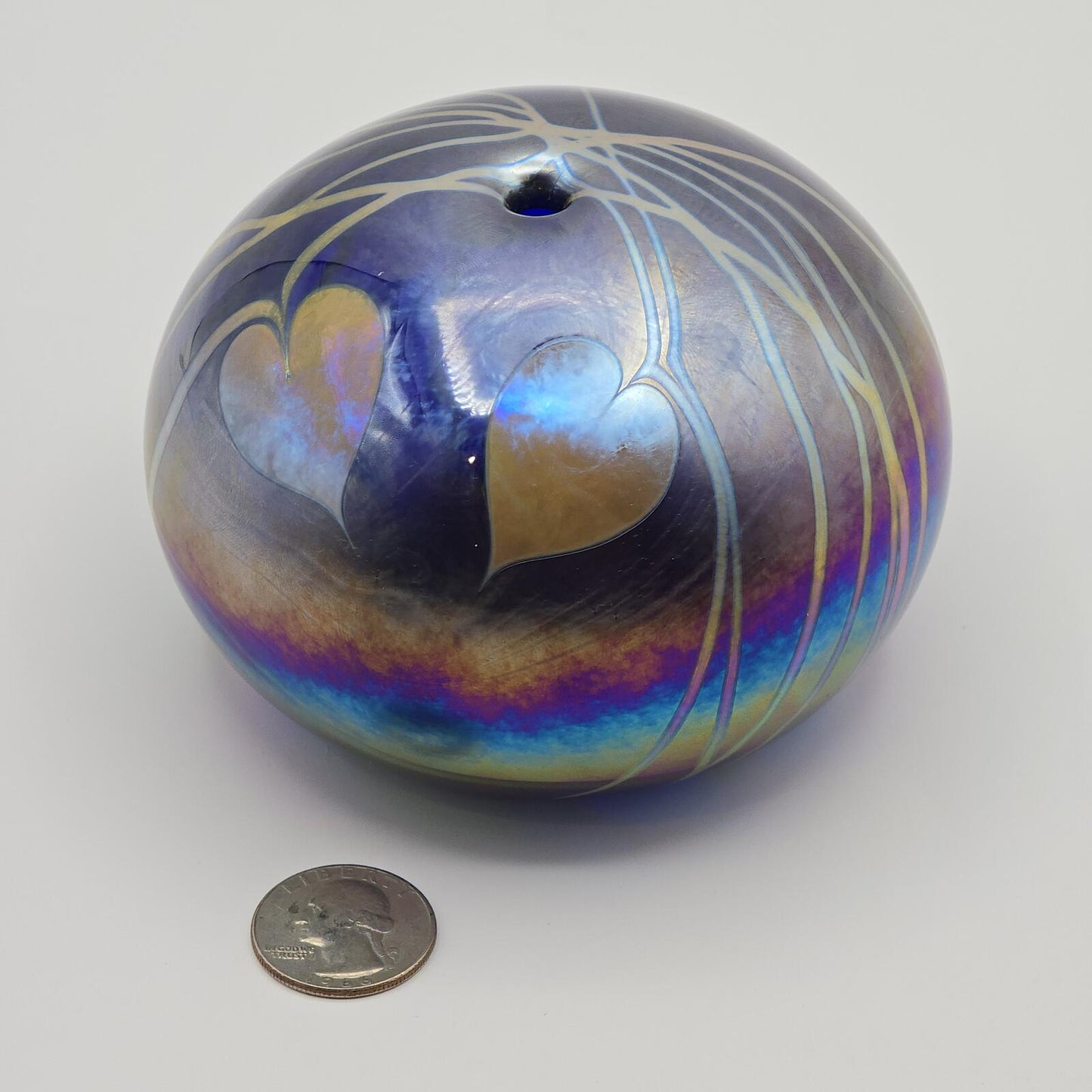 Erik Brakken Glasshouse Irridescent Oil Lamp/Paperweight - Purple Hearts