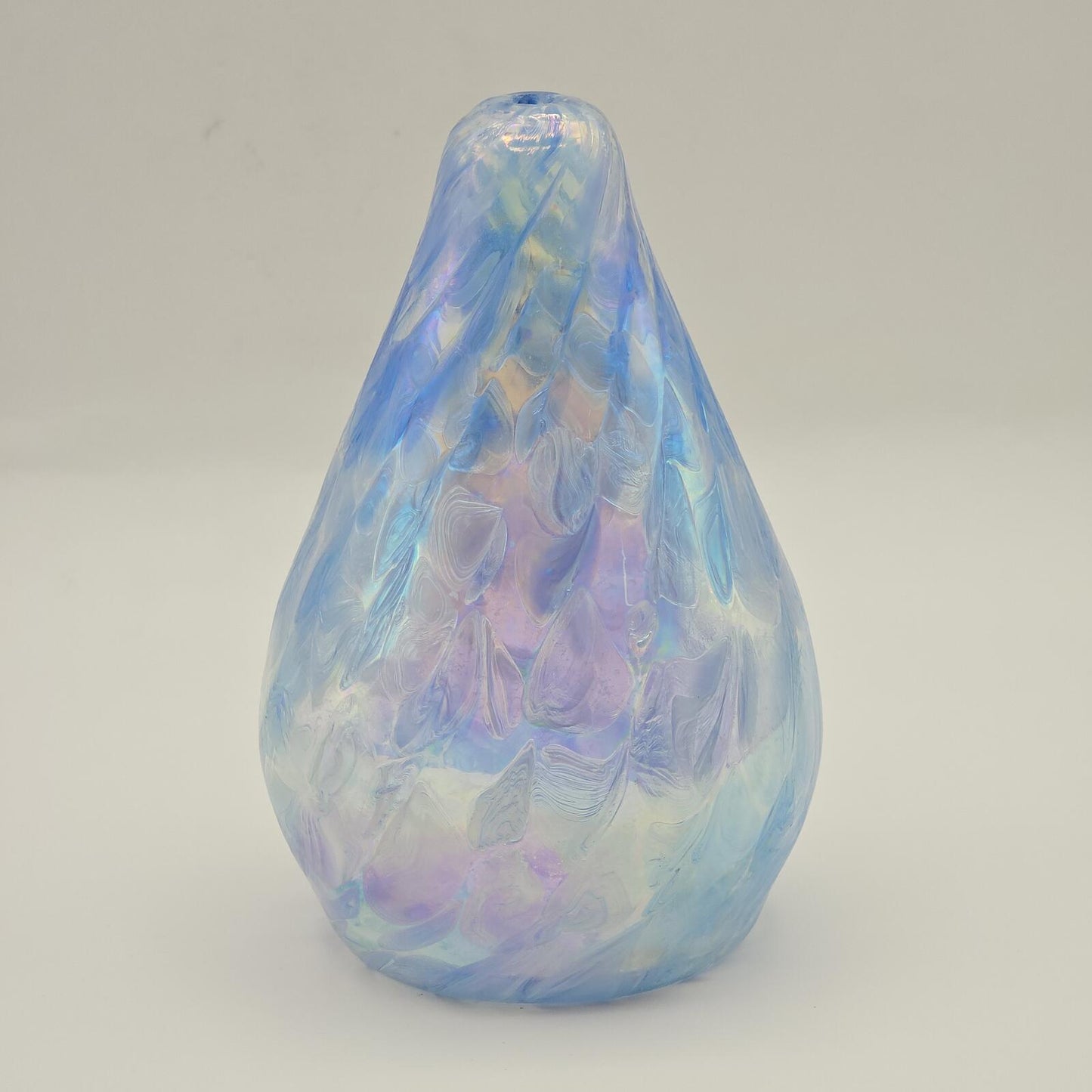 Roger Vines Iridescent Art Glass Oil Lamp/Vase - Teardrop blue/purple
