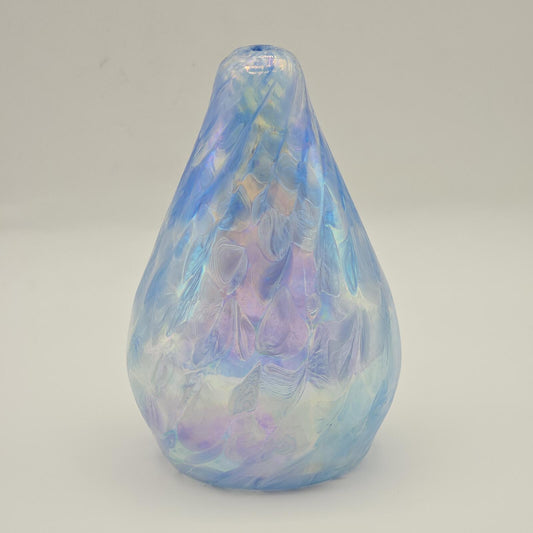 Roger Vines Iridescent Art Glass Oil Lamp/Vase - Teardrop blue/purple