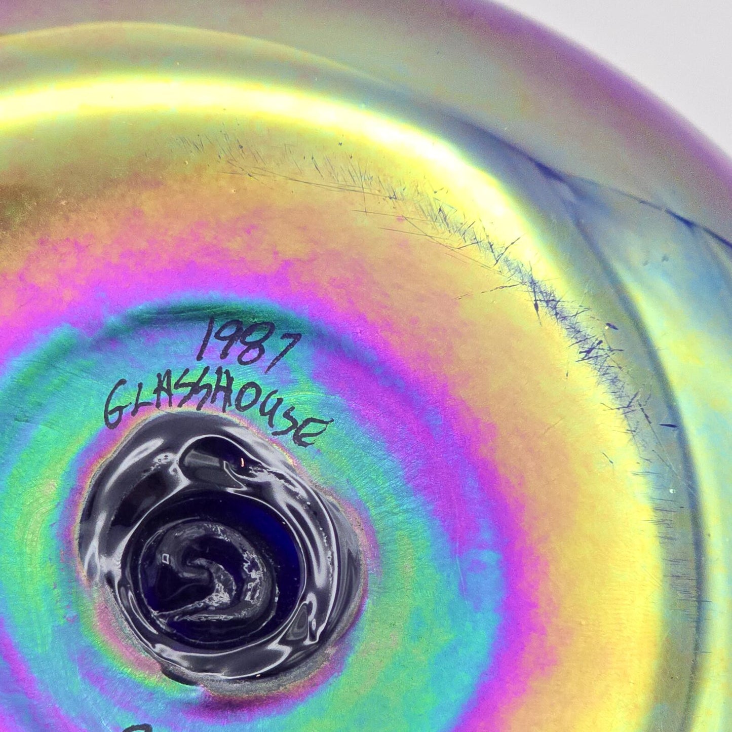 Erik Brakken Glasshouse Irridescent Oil Lamp/Paperweight -  Pink/Purple/Blue
