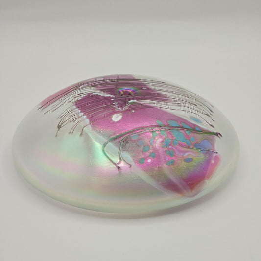 Erik Brakken Glasshouse Irridescent Oil Lamp/Paperweight - Fuchsia/Pearl