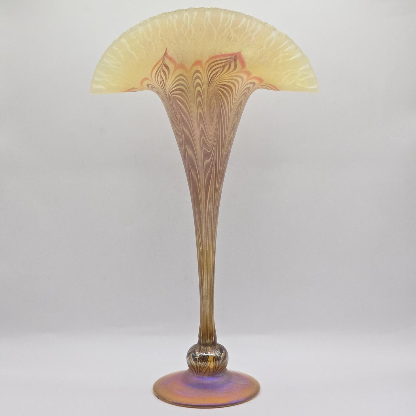 Vandermark Glass Studio Art Nouveau Iridescent Glass Fan Vase
