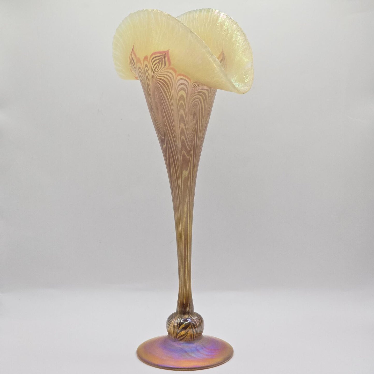 Vandermark Glass Studio Art Nouveau Iridescent Glass Fan Vase