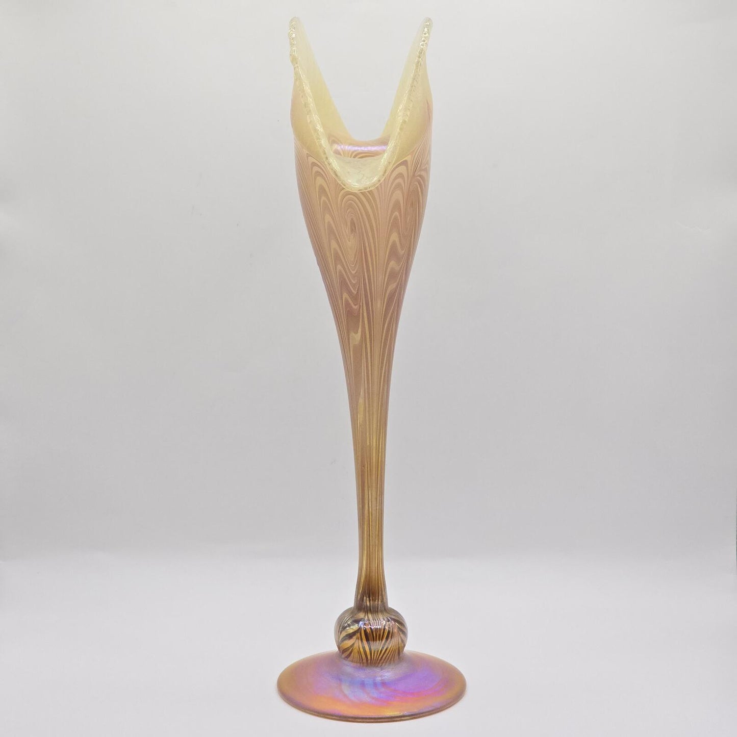 Vandermark Glass Studio Art Nouveau Iridescent Glass Fan Vase