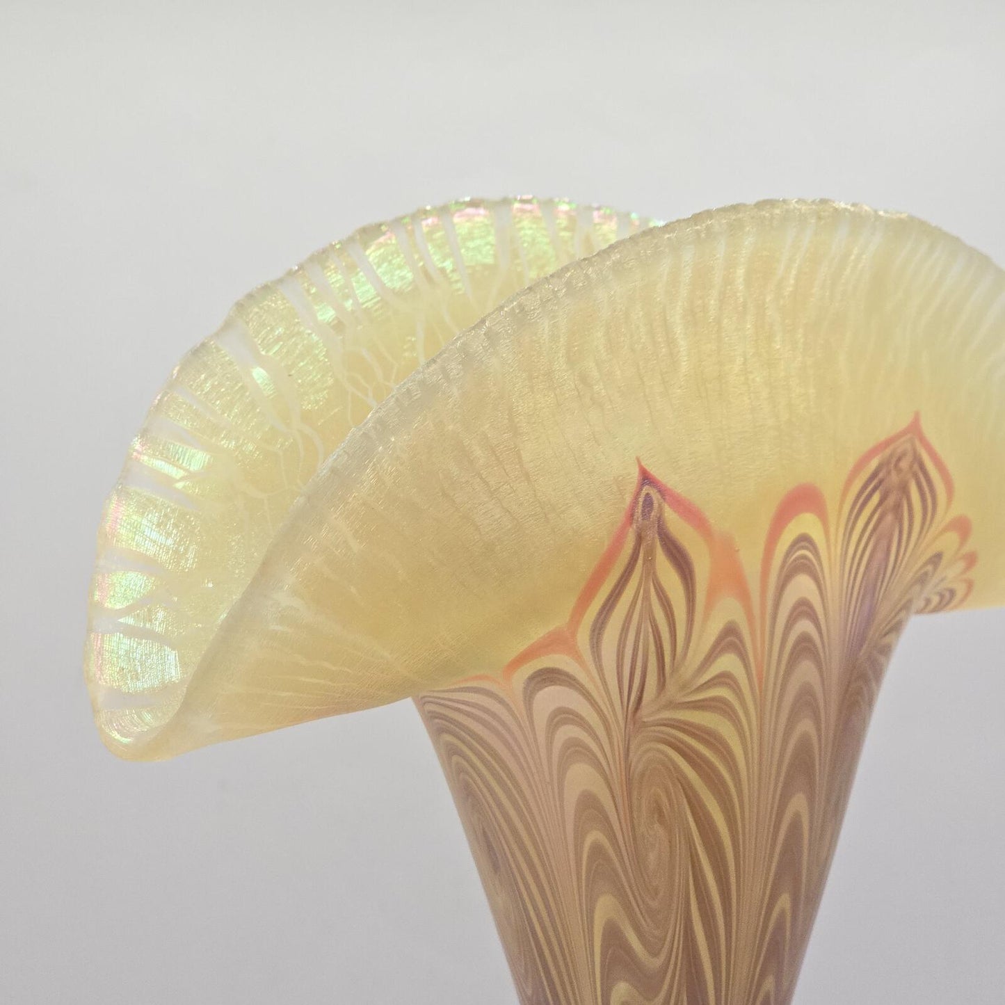 Vandermark Glass Studio Art Nouveau Iridescent Glass Fan Vase