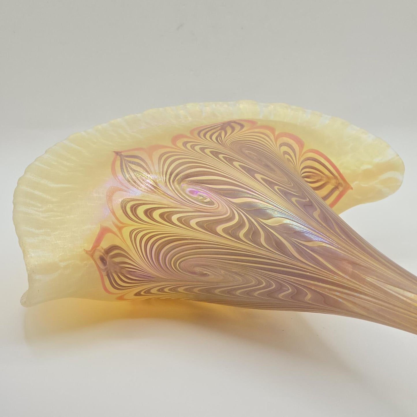 Vandermark Glass Studio Art Nouveau Iridescent Glass Fan Vase