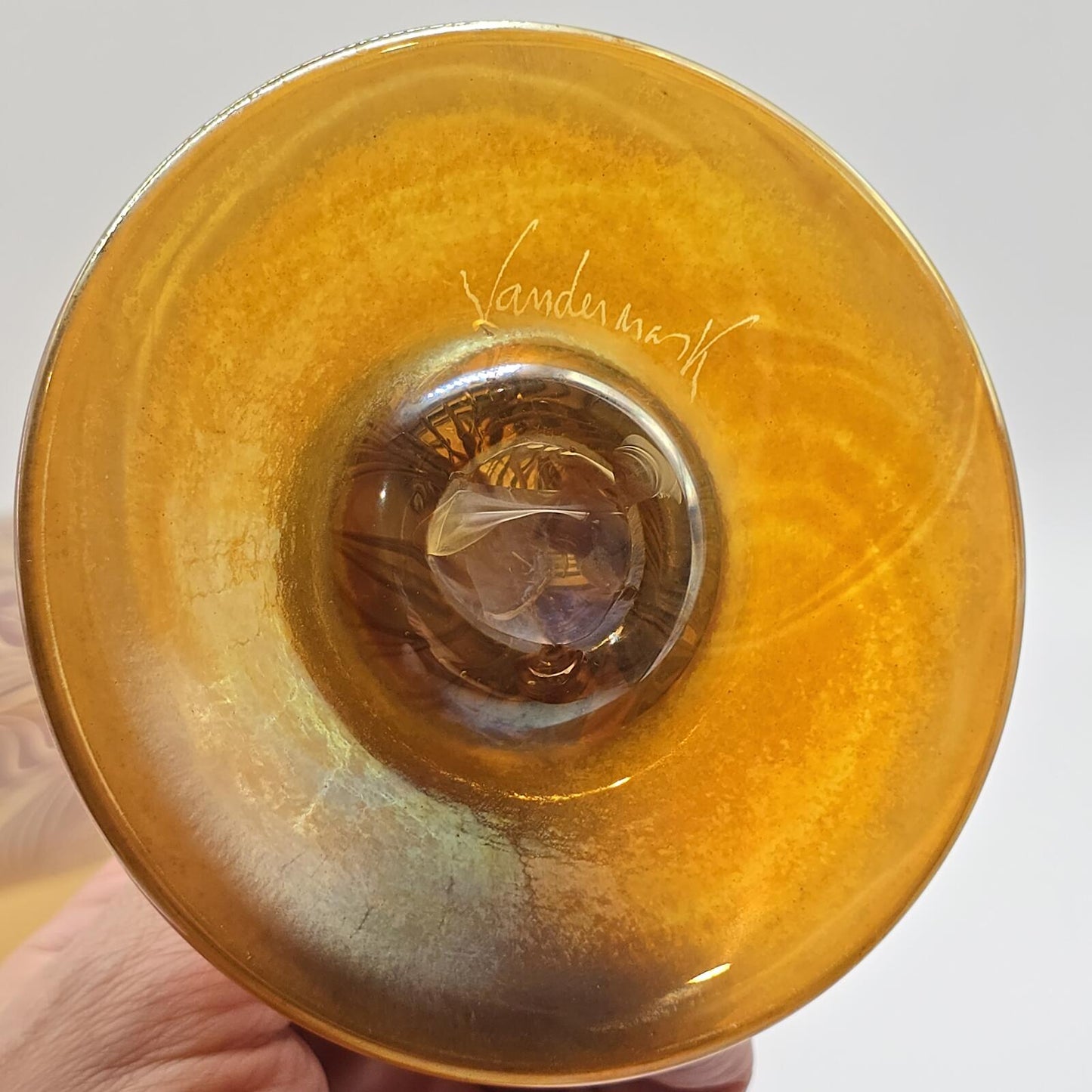 Vandermark Glass Studio Art Nouveau Iridescent Glass Fan Vase