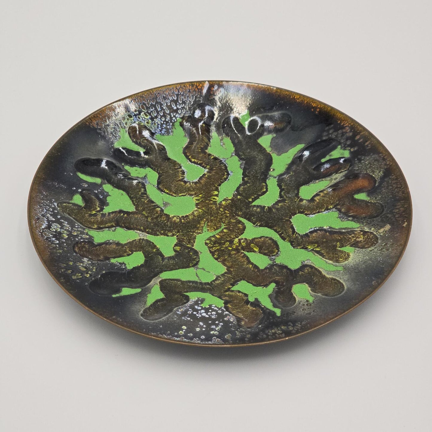 Vintage MCM Abstract Enamel on Copper Dish