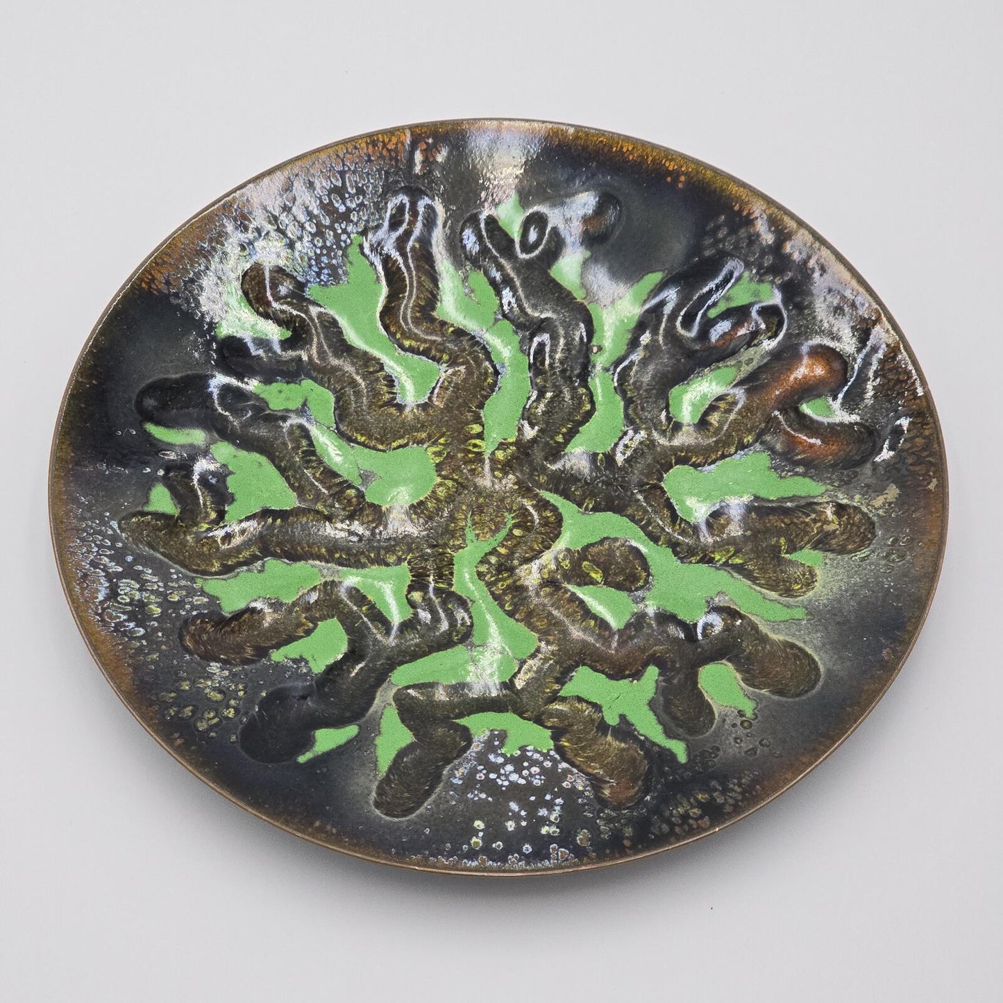 Vintage MCM Abstract Enamel on Copper Dish