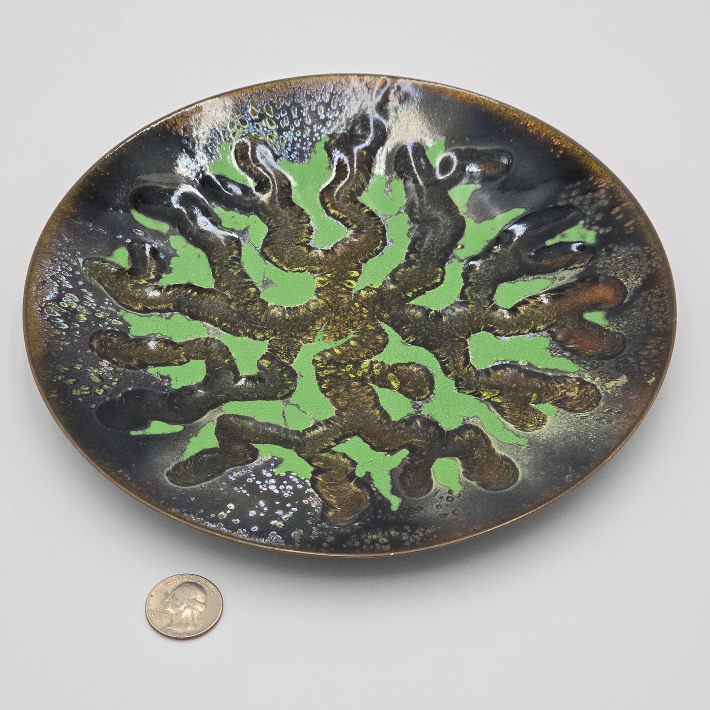 Vintage MCM Abstract Enamel on Copper Dish