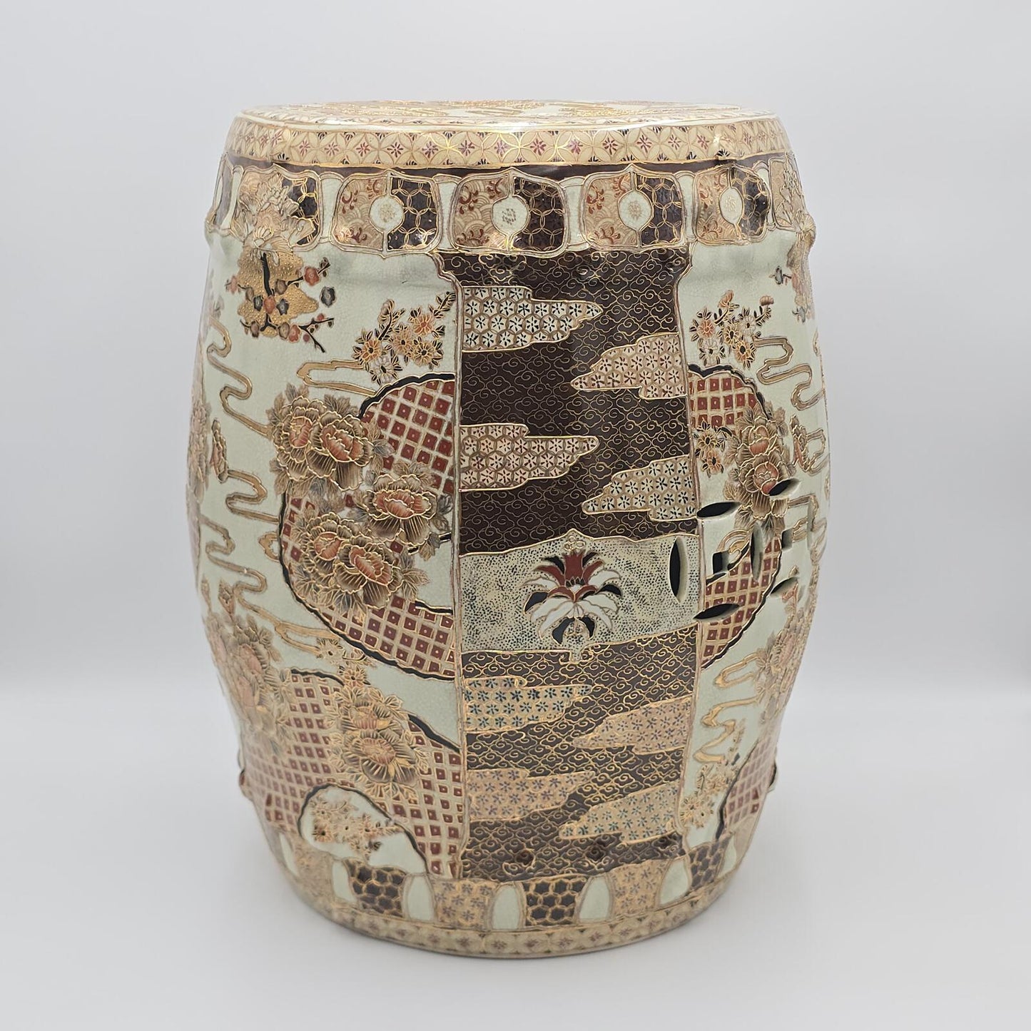 Vintage Hand-Painted Satsuma Style Garden Stool