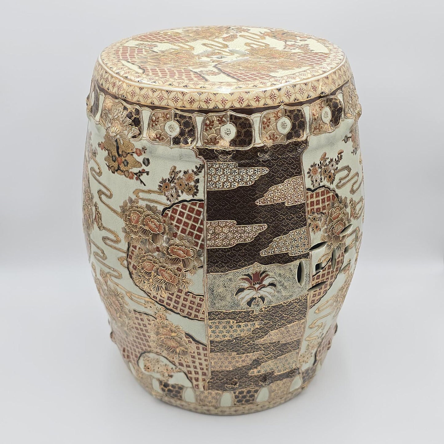 Vintage Hand-Painted Satsuma Style Garden Stool