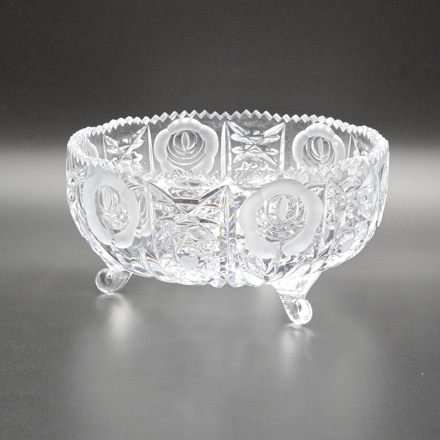 Vintage 9" Crystal Footed "Rose" Centerpiece Bowl