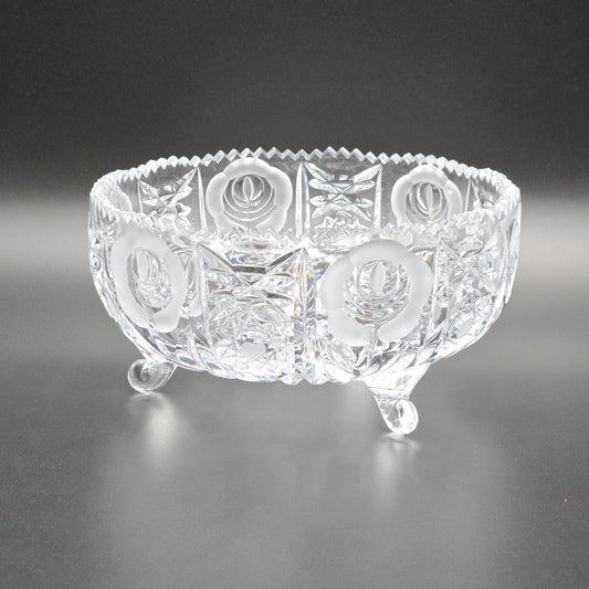 Vintage 9" Crystal Footed "Rose" Centerpiece Bowl