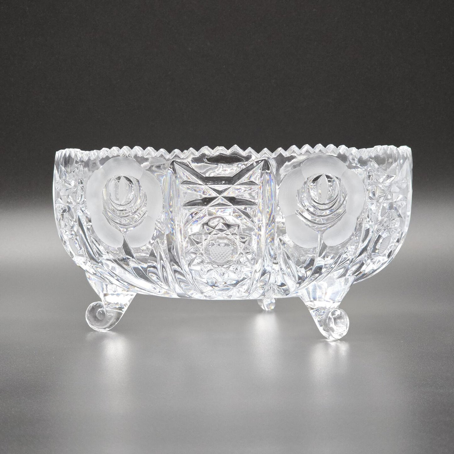Vintage 9" Crystal Footed "Rose" Centerpiece Bowl