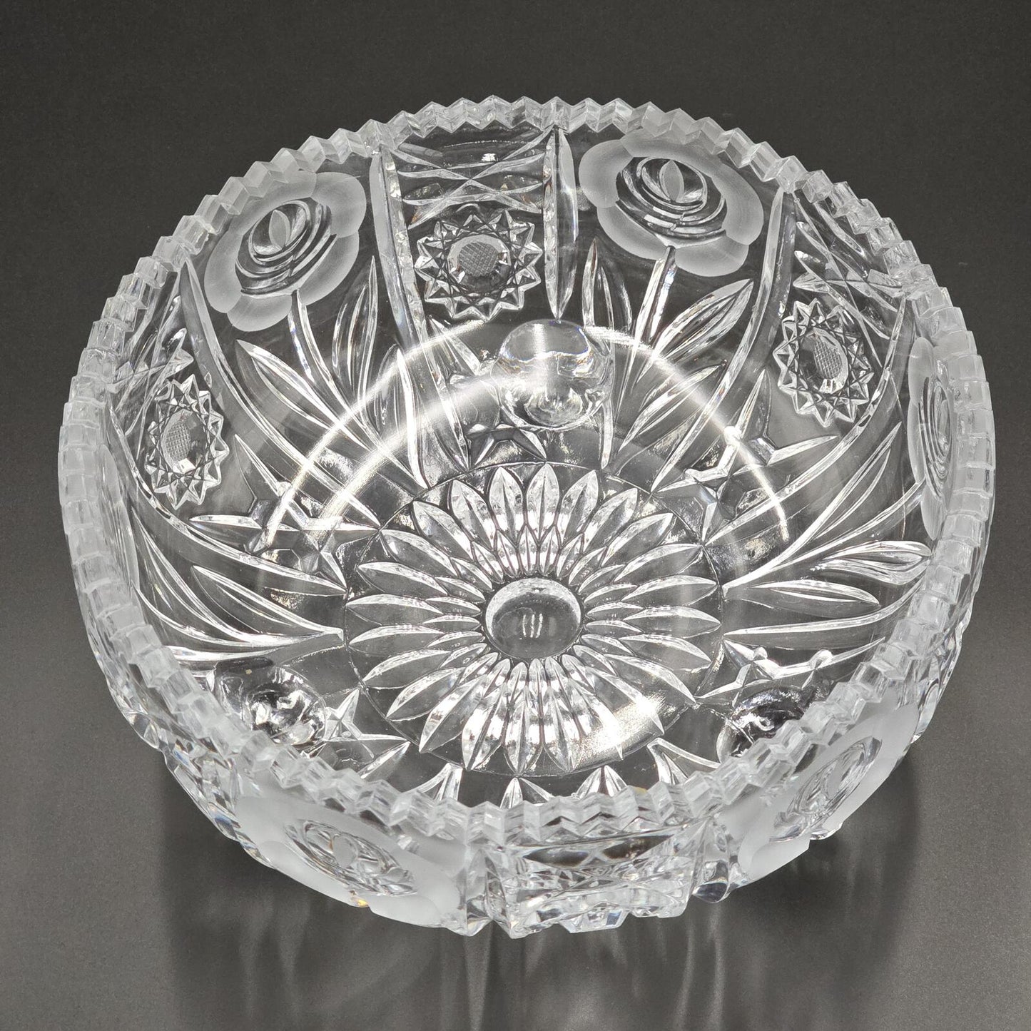 Vintage 9" Crystal Footed "Rose" Centerpiece Bowl