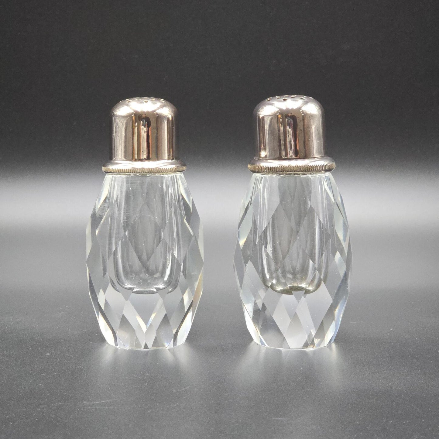 Vintage Post House Art Deco Crystal Salt and Pepper Grinder w/Silver-Plated Tops