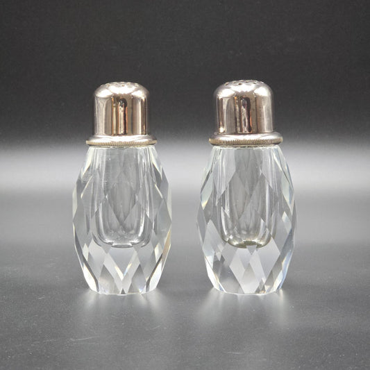 Vintage Post House Art Deco Crystal Salt and Pepper Grinder w/Silver-Plated Tops