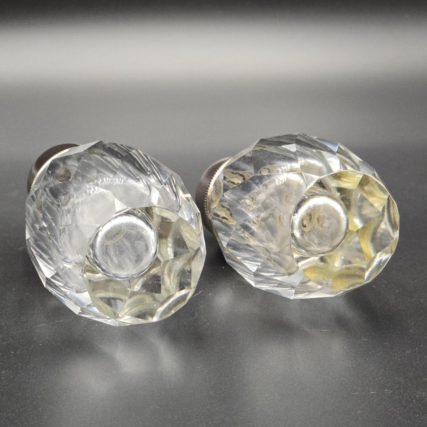 Vintage Post House Art Deco Crystal Salt and Pepper Grinder w/Silver-Plated Tops
