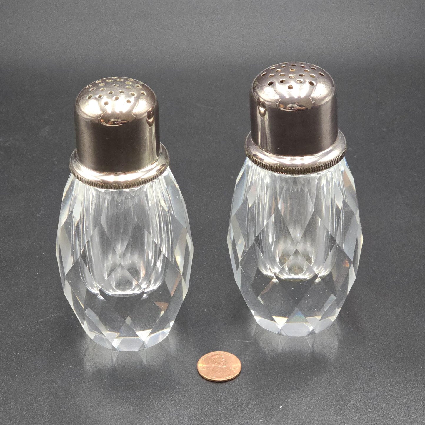 Vintage Post House Art Deco Crystal Salt and Pepper Grinder w/Silver-Plated Tops