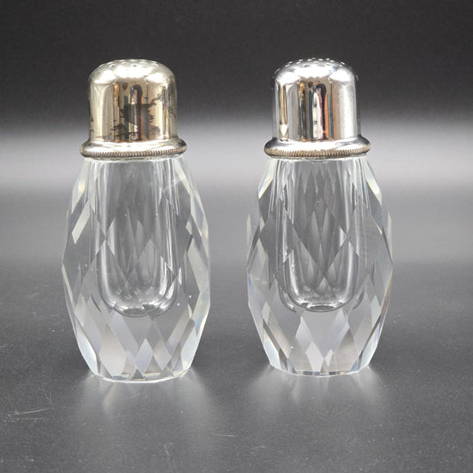 Vintage Post House Art Deco Crystal Salt and Pepper Shakers w/Silver-Plated Tops