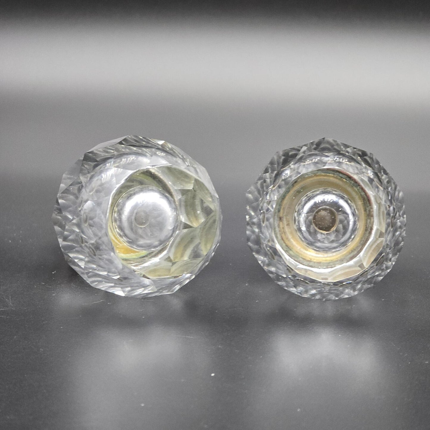 Vintage Post House Art Deco Crystal Salt and Pepper Shakers w/Silver-Plated Tops