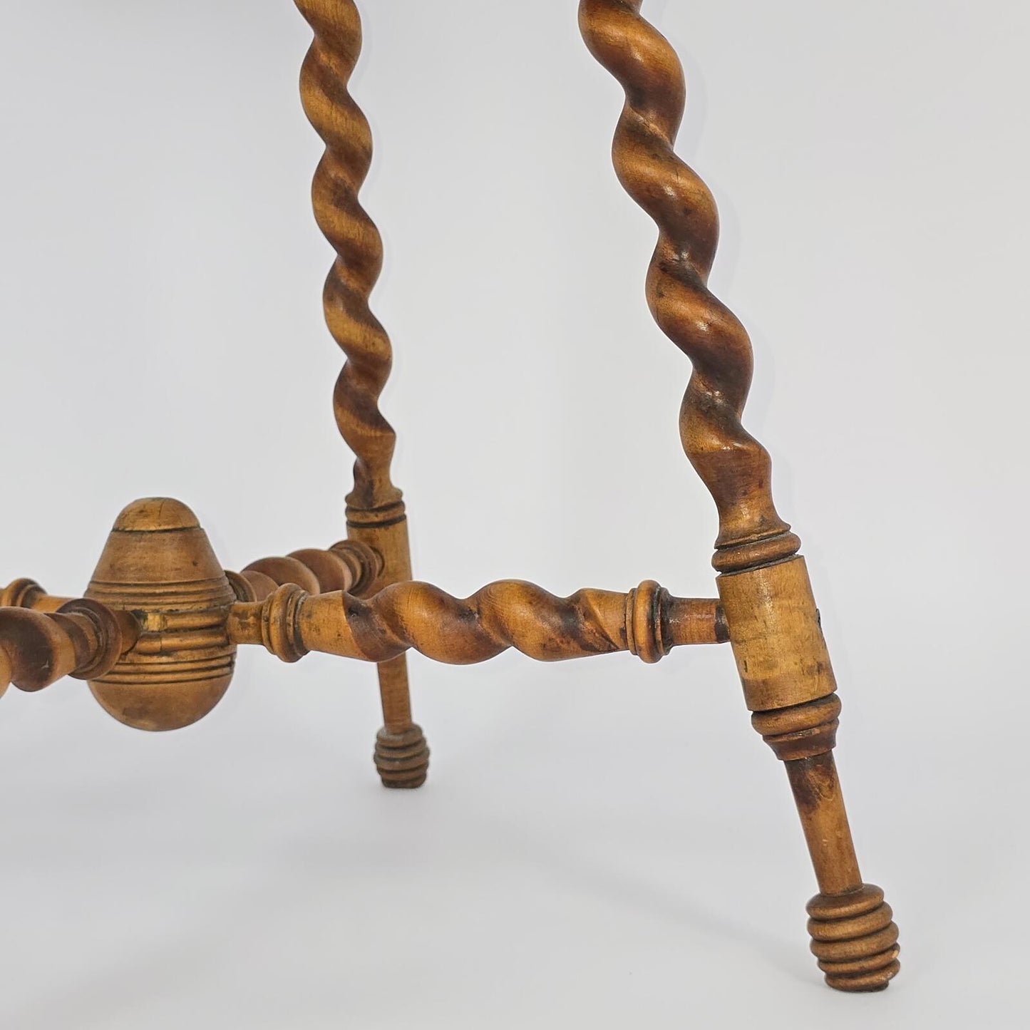 Antique Wood Side Table with Marble Top and Barley Twist Legs