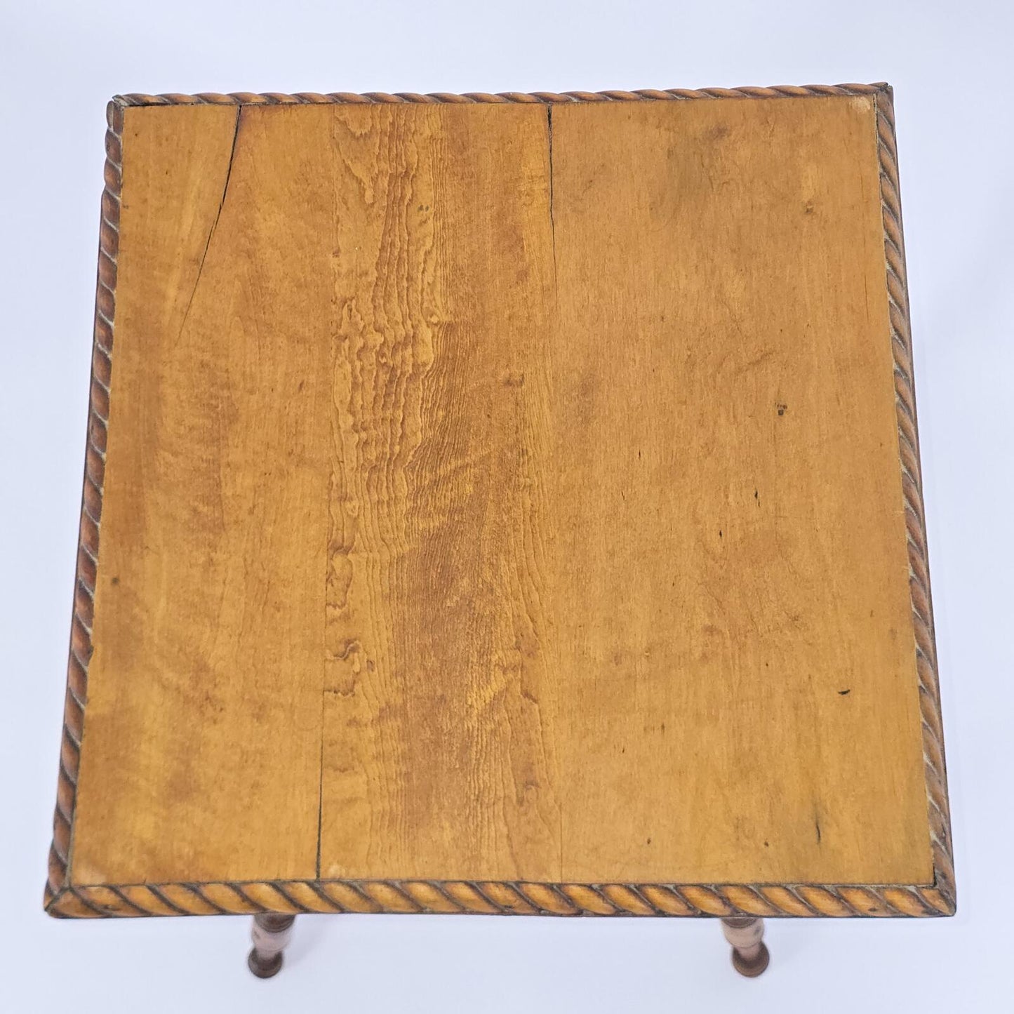 Antique Wood Side Table with Marble Top and Barley Twist Legs