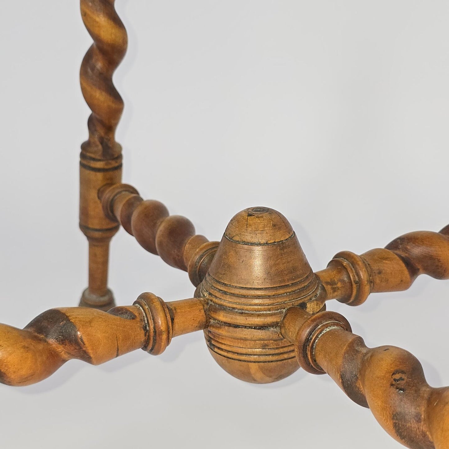 Antique Wood Side Table with Marble Top and Barley Twist Legs