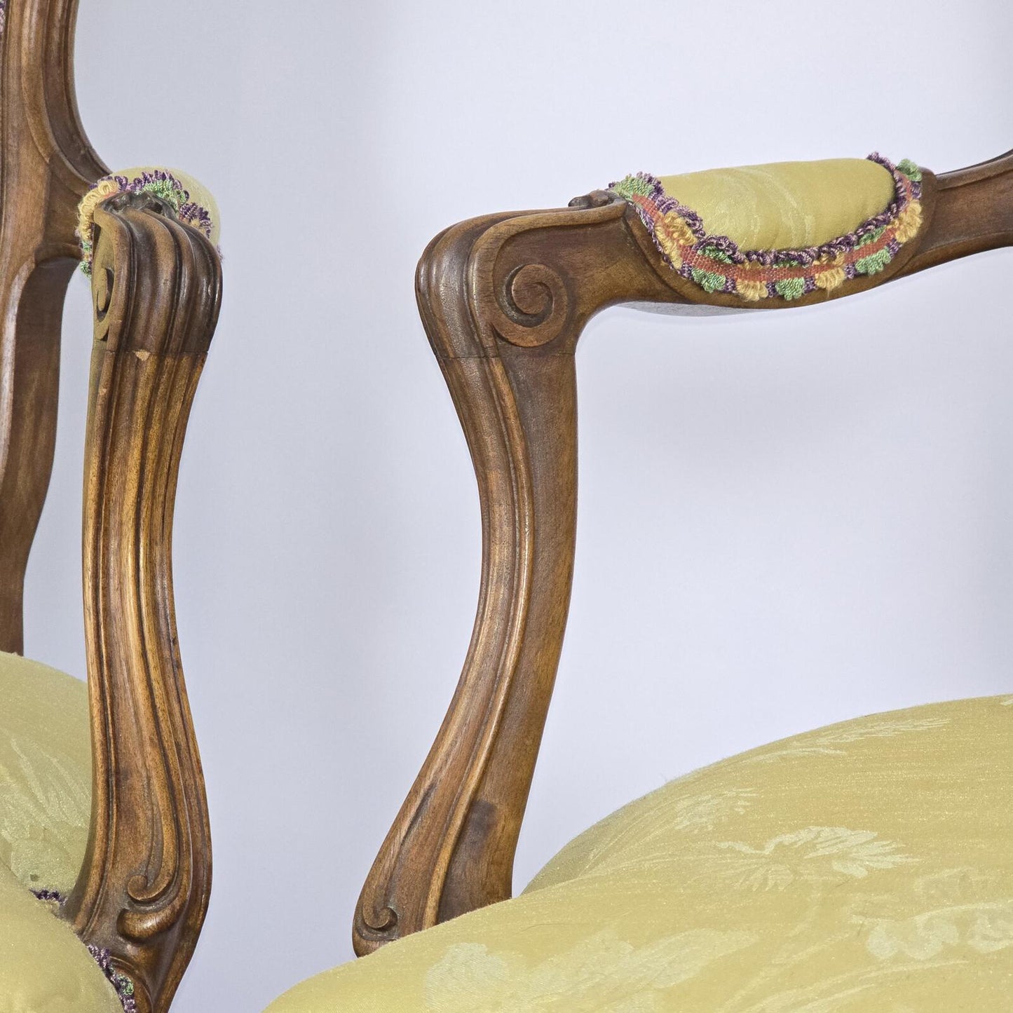 French Louis XV Style Carved Fauteuil Arm Chairs