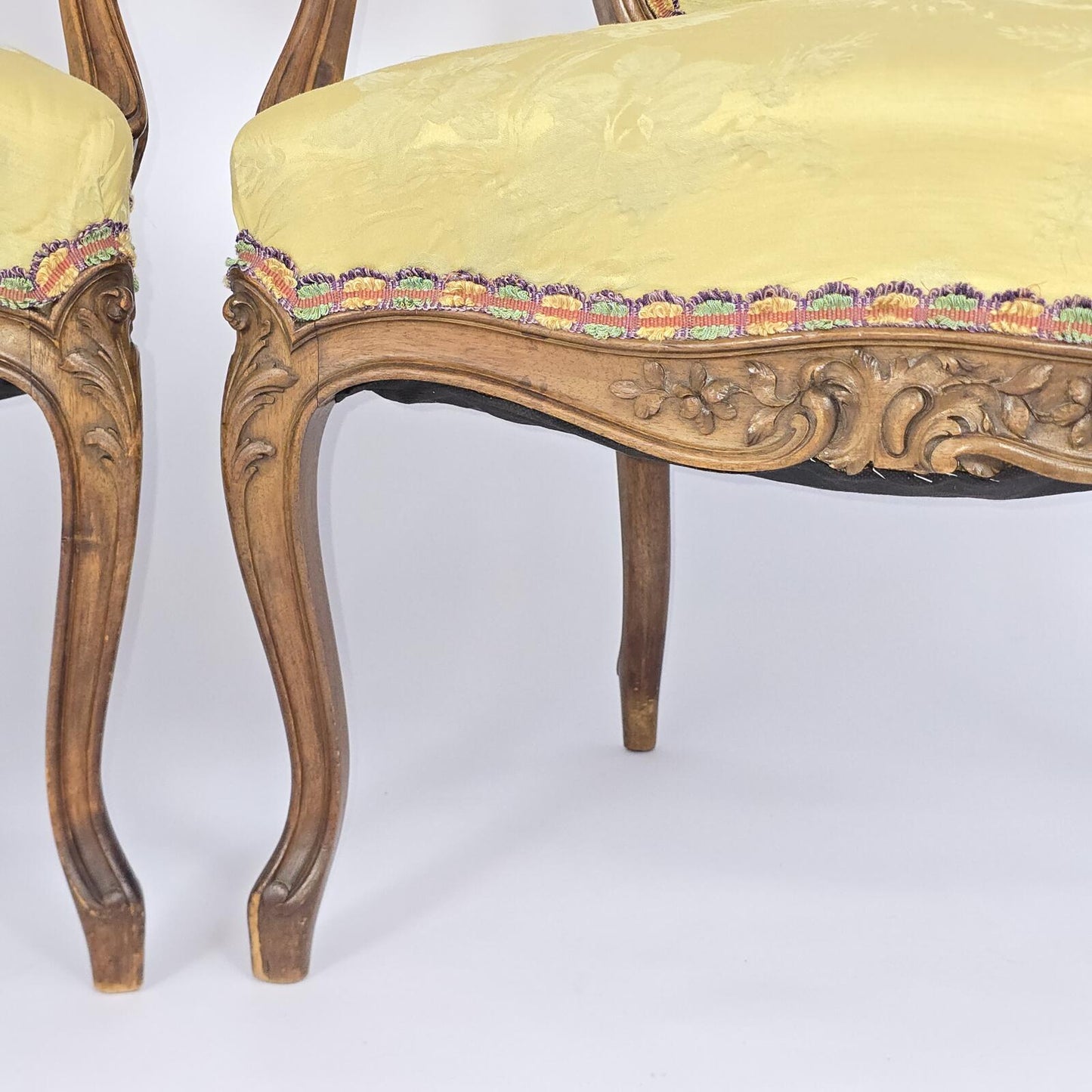 French Louis XV Style Carved Fauteuil Arm Chairs