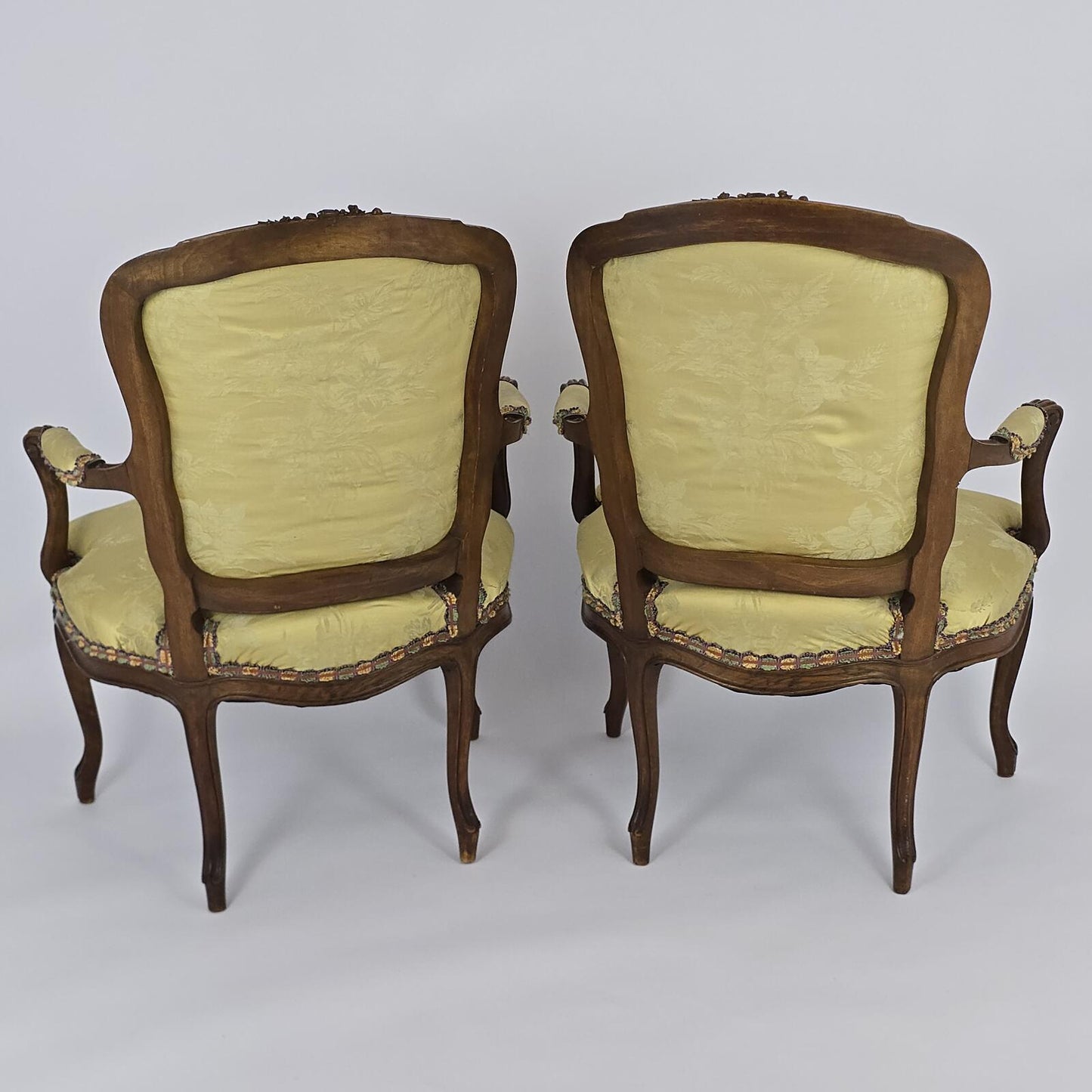 French Louis XV Style Carved Fauteuil Arm Chairs