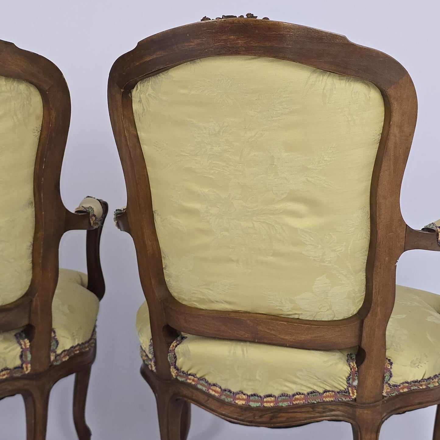 French Louis XV Style Carved Fauteuil Arm Chairs