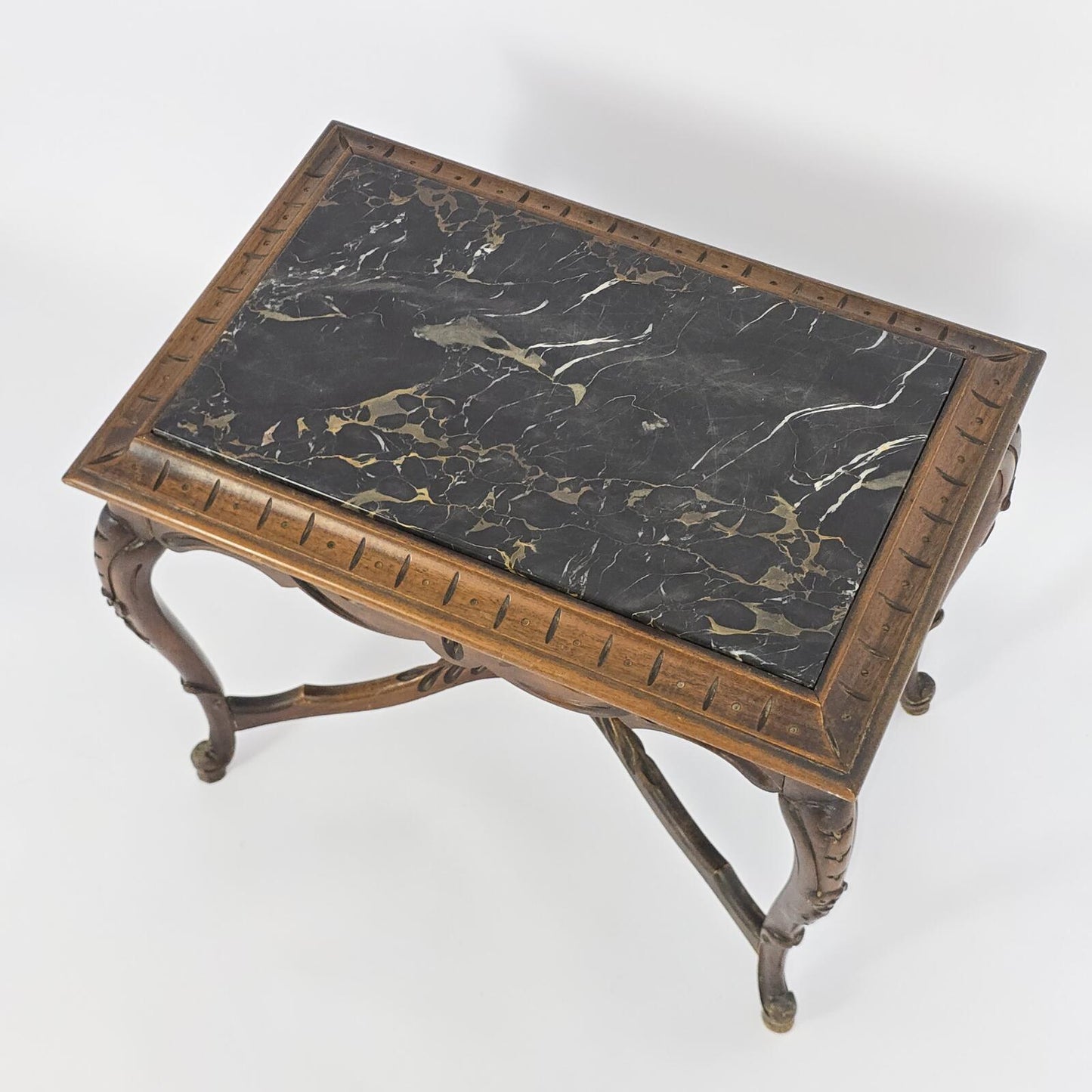 Antique French Louis XV Style Side Table with Black Marble Top