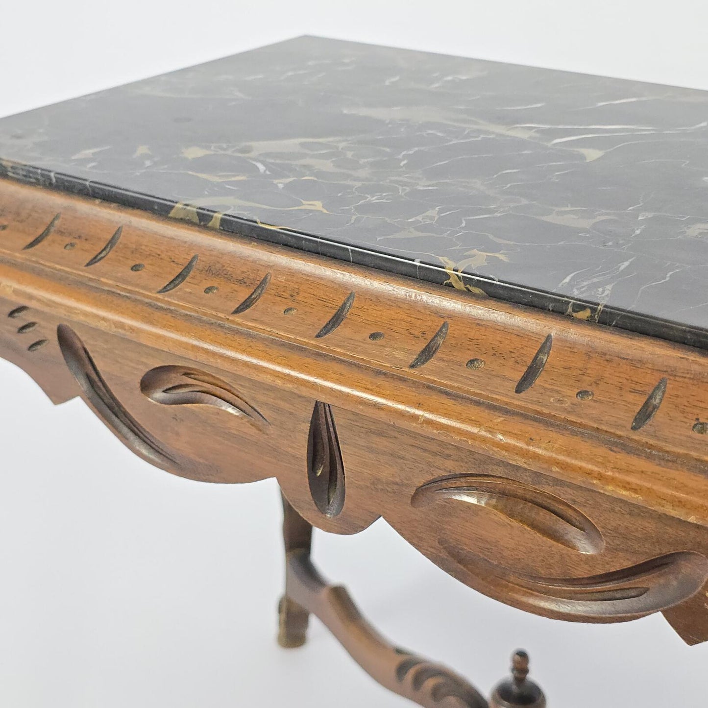 Antique French Louis XV Style Side Table with Black Marble Top
