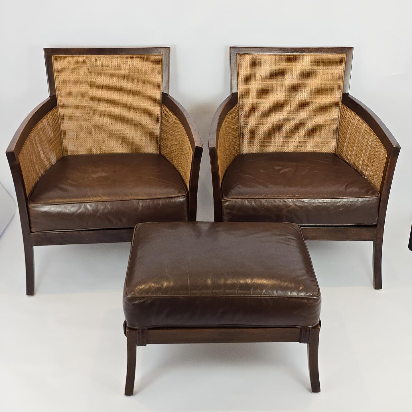 Crate & Barrel "Blake" Leather Chairs and Ottoman