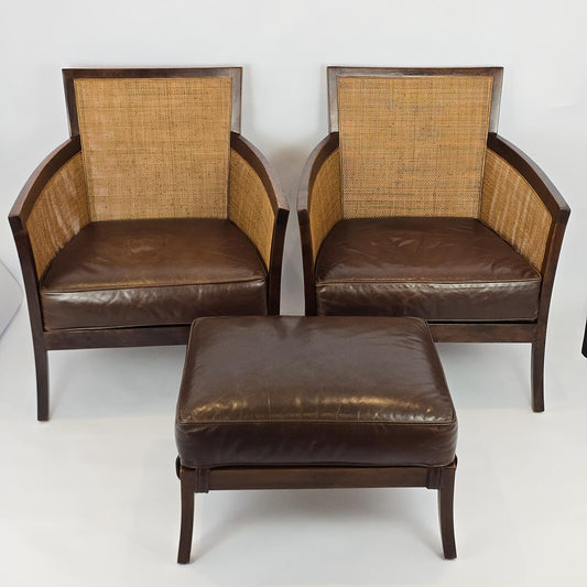 Crate & Barrel "Blake" Leather Chairs and Ottoman