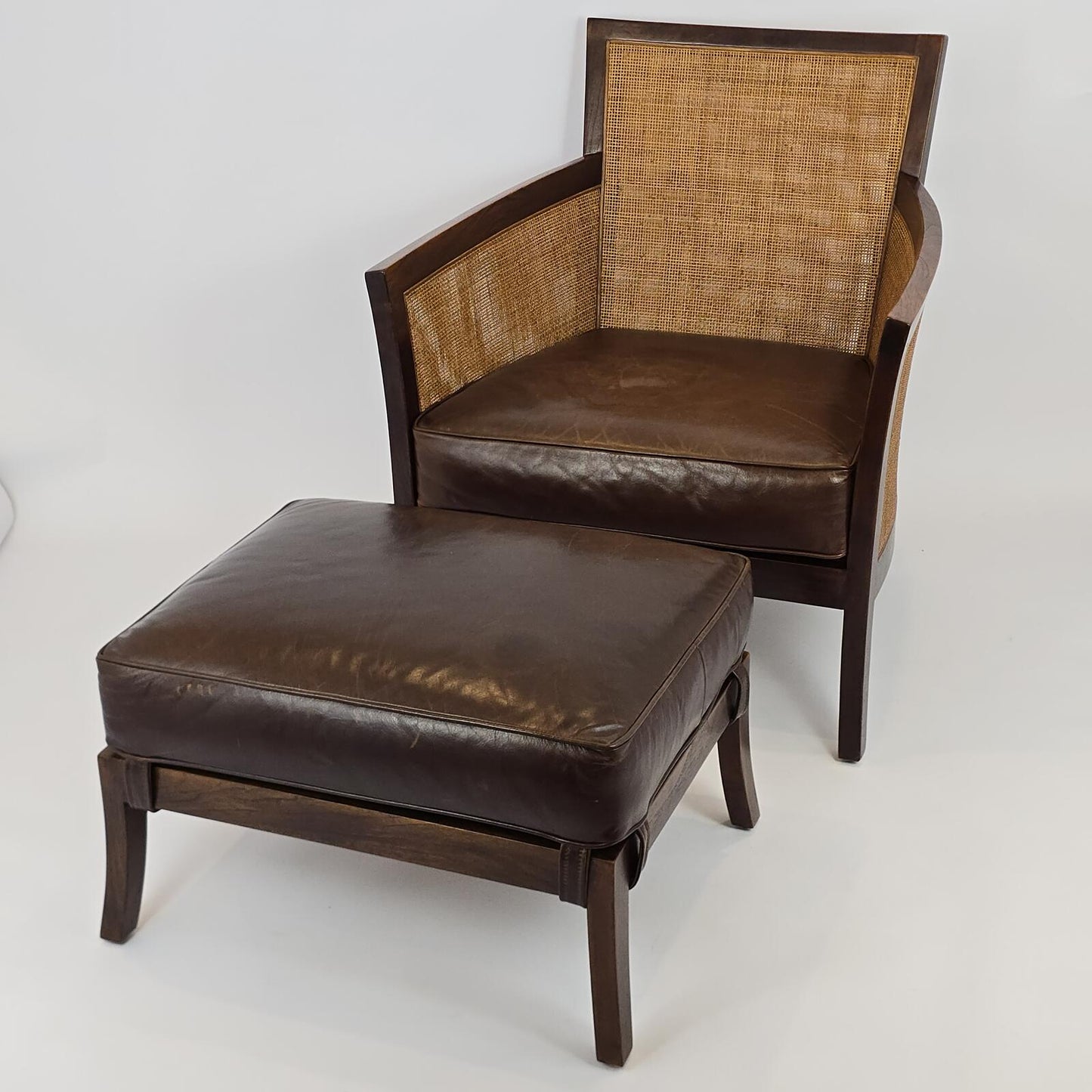 Crate & Barrel "Blake" Leather Chairs and Ottoman