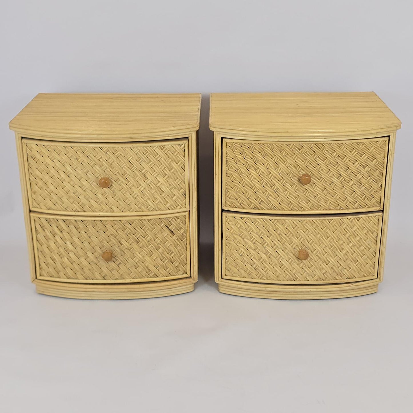 Vintage Bamboo and Woven Rattan Nightstands