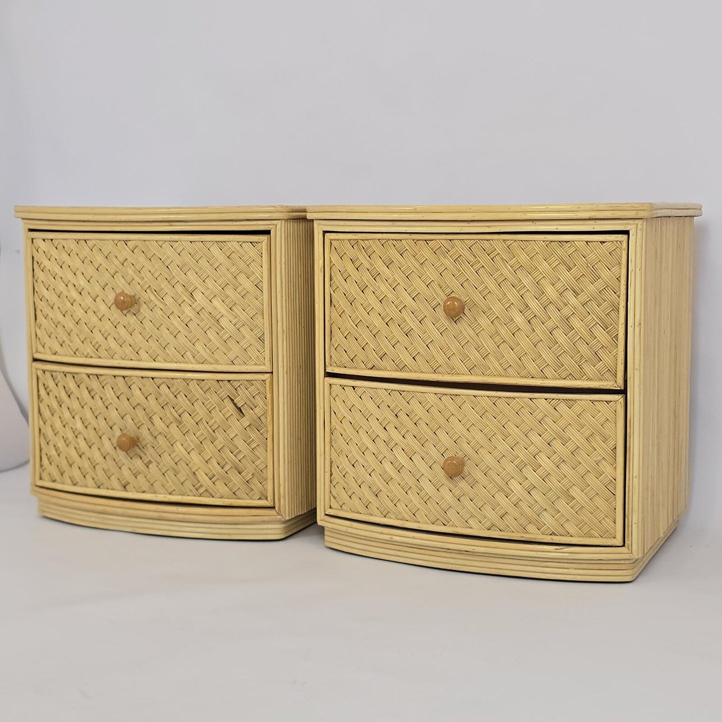 Vintage Bamboo and Woven Rattan Nightstands