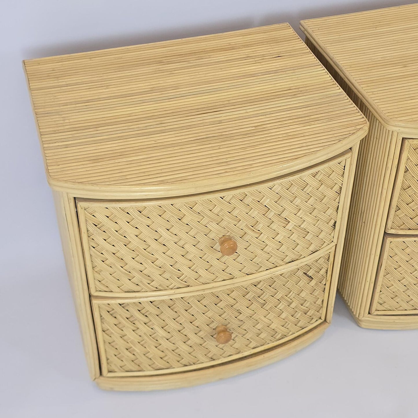 Vintage Bamboo and Woven Rattan Nightstands