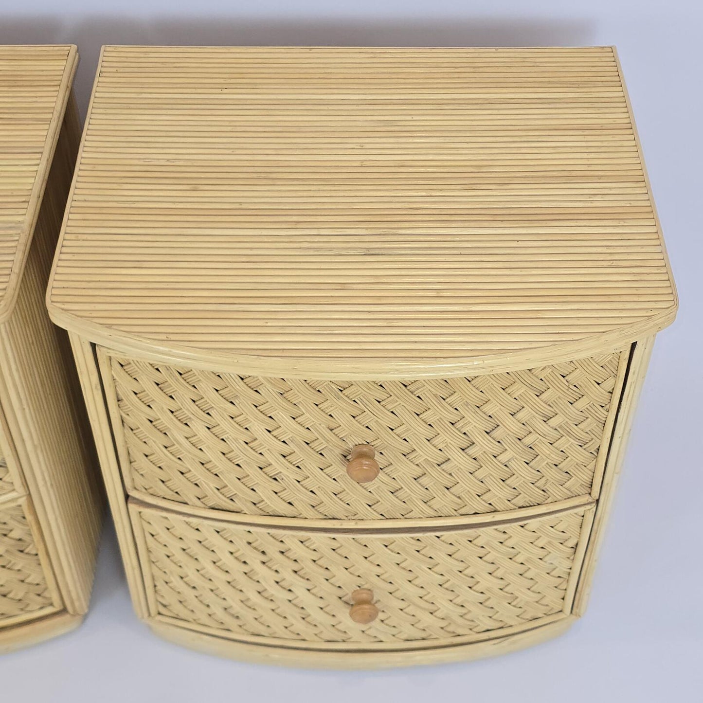 Vintage Bamboo and Woven Rattan Nightstands