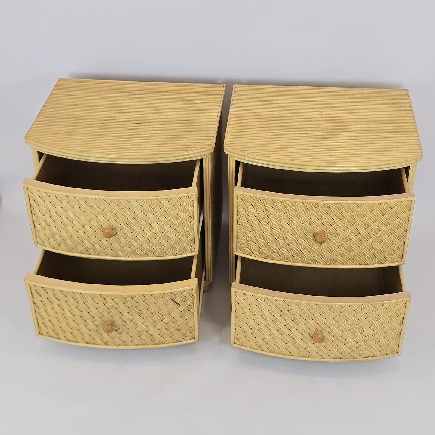 Vintage Bamboo and Woven Rattan Nightstands
